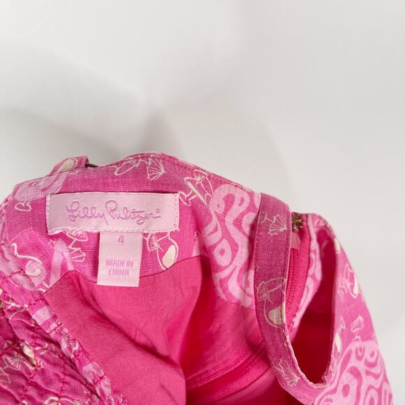 Lilly Pulitzer Size 4 Pink Pineapple Cocktail Linen Cotton Shift Dress Spaghetti - Picture 11 of 13